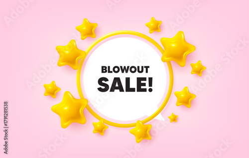 Blowout sale frame banner. Speech bubble offer. Blowout sale tag. Special offer price sign. Advertising discounts symbol. 3d stars glitter tag. Golden frame banner. Vector