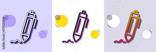 Signature line icon. Halftone dotted pattern. Gradient icon with grain shadow. Written pen sign. Education symbol. Line signature icon. Various designs. Vector