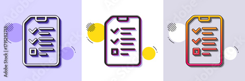 Checklist Document line icon. Halftone dotted pattern. Gradient icon with grain shadow. Information File sign. Paper page concept symbol. Line interview icon. Various designs. Vector