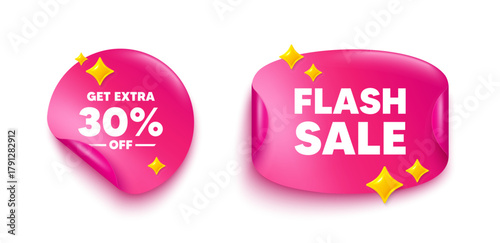 Extra discount sticker tag. Flash offer paper price banner. Get Extra 30 percent off Sale. Discount offer price sign. Special offer symbol. Save 30 percentages. Vector