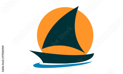 sailing ship logo design vector