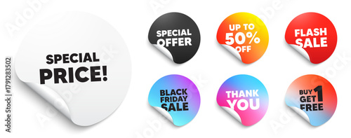 Special price sticker tag. Special offer paper price tags. Special price tag. Sale sign. Advertising Discounts symbol. Discount, black friday sticker. Promo banner. Vector