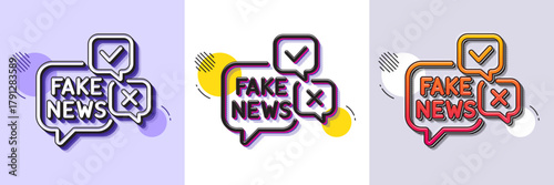 Fake news line icon. Halftone dotted pattern. Gradient icon with grain shadow. Propaganda conspiracy chat sign. Wrong truth symbol. Line fake news icon. Various designs. Vector