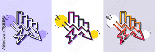Saving electricity line icon. Halftone dotted pattern. Gradient icon with grain shadow. Electric power down trend sign. Reduce consumption symbol. Line saving electricity icon. Various designs. Vector