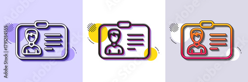 ID card line icon. Halftone dotted pattern. Gradient icon with grain shadow. User Profile sign. Male Person silhouette symbol. Identification plastic card. Line identification card icon. Vector