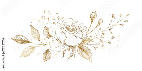 Soft watercolor floral arrangement with delicate leaves and blossoms in pastel tones