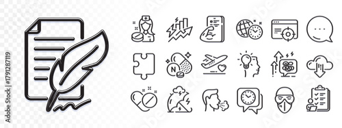 Fitness, Puzzle and Medical mask line icons for web app. Glare of light effect. Message icon. Pack of Checklist, Time management, Vitamin n pictogram icons. Vector