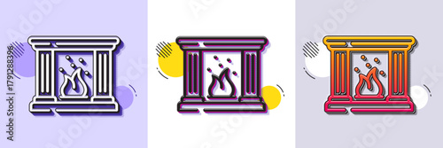 Fireplace line icon. Halftone dotted pattern. Gradient icon with grain shadow. Fire furniture sign. Home chimney symbol. Line fireplace icon. Various designs. Vector