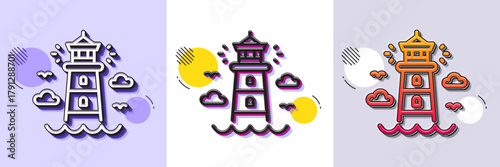 Lighthouse line icon. Halftone dotted pattern. Gradient icon with grain shadow. Beacon tower sign. Searchlight building symbol. Line lighthouse icon. Various designs. Vector