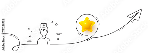 Doctor line icon. Continuous line with share plane. Medicine drugs sign. Pharmacy medication symbol. 3d star in speech bubble. Doctor single line ribbon. Loop curve pattern. Vector