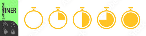 stopwatch icon set. circular timer/stopwatch icons showing time progress in segments. Perfect for loading, speed, timer, countdown, schedule, productivity, progress tracking, and modern user interface
