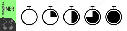 stopwatch icon set. circular timer/stopwatch icons showing time progress in segments. Perfect for loading, speed, timer, countdown, schedule, productivity, progress tracking, and modern user interface