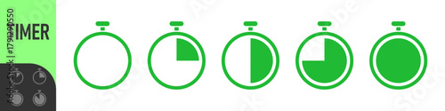 stopwatch icon set. circular timer/stopwatch icons showing time progress in segments. Perfect for loading, speed, timer, countdown, schedule, productivity, progress tracking, and modern user interface