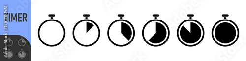 stopwatch icon set. circular timer/stopwatch icons showing time progress in segments. Perfect for loading, speed, timer, countdown, schedule, productivity, progress tracking, and modern user interface