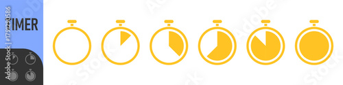 stopwatch icon set. circular timer/stopwatch icons showing time progress in segments. Perfect for loading, speed, timer, countdown, schedule, productivity, progress tracking, and modern user interface