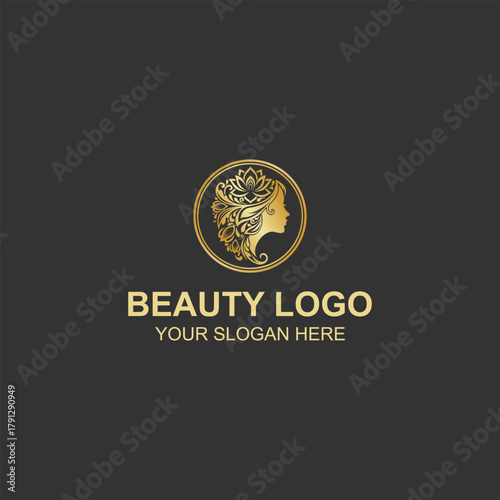 Luxury Golden Beauty Head Logo Symbol Design for Spa Salon Wellness Business with Creative Illustration