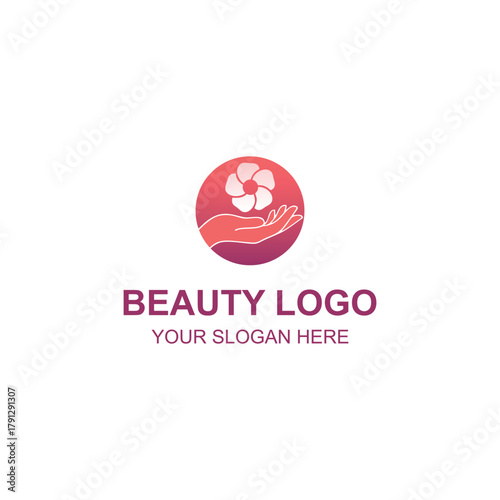 Hand and Flower Beauty Logo Design with Creative Illustration