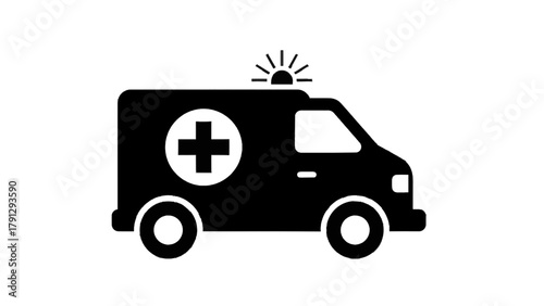 Vector illustration of ambulance icon with flashing light, representing emergency medical service on a transparent background