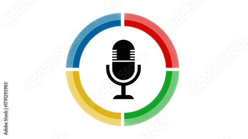 Vector illustration of retro microphone icon in a colorful segmented circle on a transparent background
