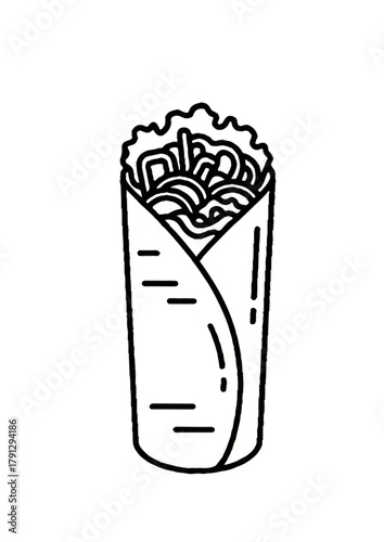 Minimal Line Art Shawarma Outline – Simple Food Icon Vector