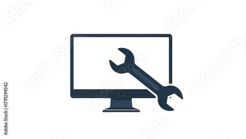 Vector illustration of computer monitor with a wrench icon, on a transparent background