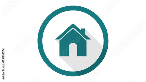 Vector illustration of teal house icon inside a circle on a transparent background