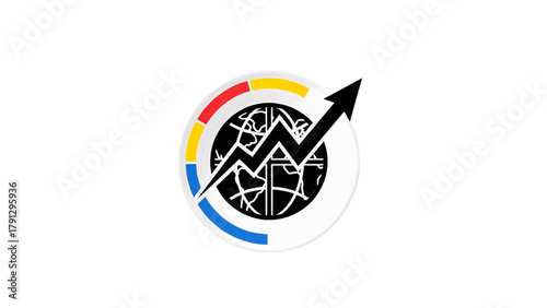Vector illustration of global business growth chart with upward arrow and colorful ring on a transparent background