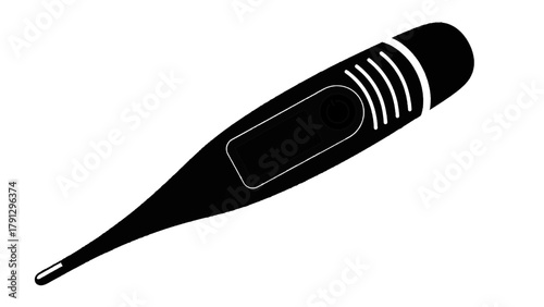 Vector illustration of black silhouette of a digital thermometer, on a transparent background