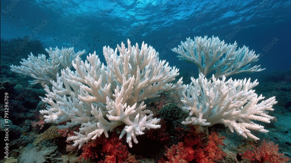 Obraz premium As oceans absorb CO2, acidification harms coral growth, damages fisheries, and reduces biodiversity across fragile marine environments.
