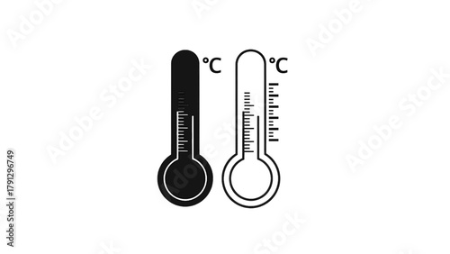 Vector illustration of two thermometers, one black and one white, on a transparent background