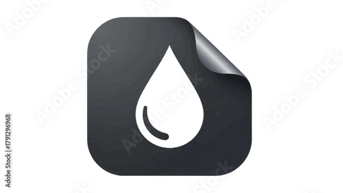 Vector illustration of white water drop icon on a dark rounded square with a folded corner on a transparent background