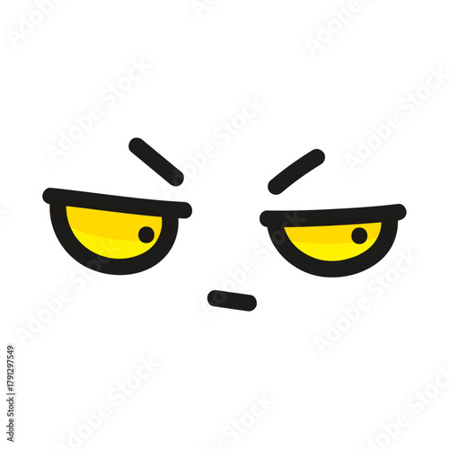 Cartoon grumpy eyes expressing displeasure with a sly and suspicious facial expression conveying annoyance