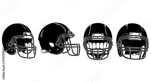 American Football Helmets Black Silhouette Icon Set