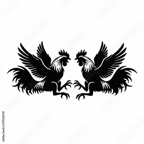 vector silhouette of two roosters fighting