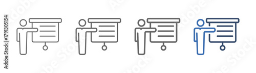 
outline icon sheet training with design of trainer next to whiteboard