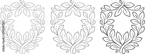 Floral Shield in Line Art | Botanical Coat of Arms with Thin, Medium, and Thick Lines