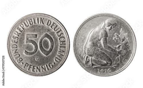 Photos Isolated photo of 50 pfennig Germany 1970 G coin on white background