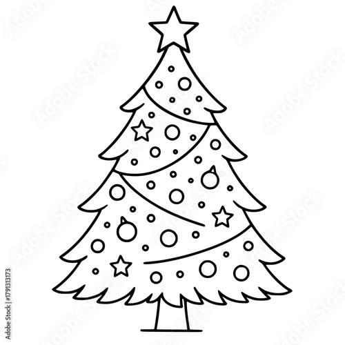 Cuadro en lienzo Vector illustration of a Christmas tree, outline version