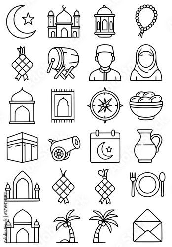 24 Islamic theme icons, outline version