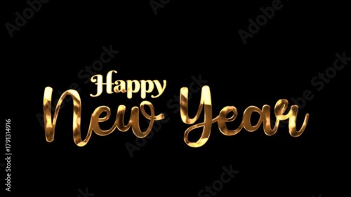 Happy New Year Text animation with ink drop for new year greetings on a black backdrop. Perfect for holiday videos, social media content, ecards, presentations. Celebrate joyfully.