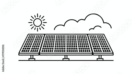 Clean energy solar panels harnessing sunlight under a bright sky with clouds