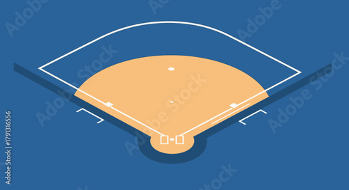 A baseball field is depicted in a simple, flat vector illustration against a blue background.