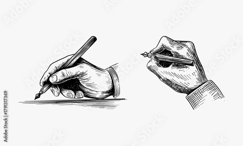 Hand writing with fountain pen. Retro design element. Vintage engraving stylized drawing. Vector illustration