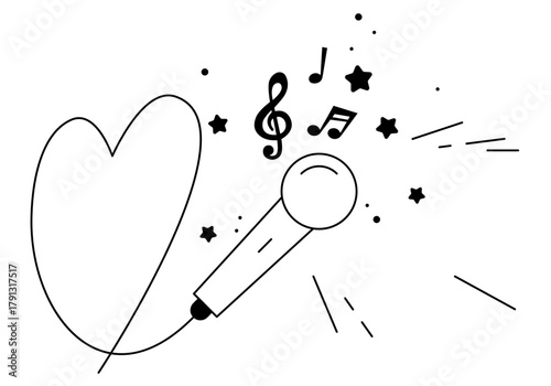 Banner with microphone for karaoke party. Karaoke party invitation poster, live music