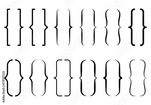 Braces or text brackets icon collection. Set of linear curly quote box frames. Bracket boxes and quotation