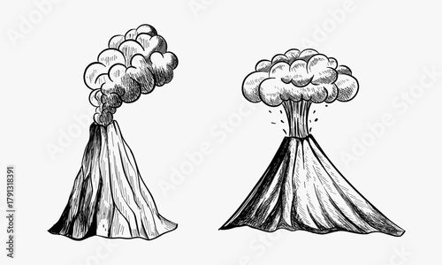 Sketch of two volcano. Hand drawn illustration converted to vector