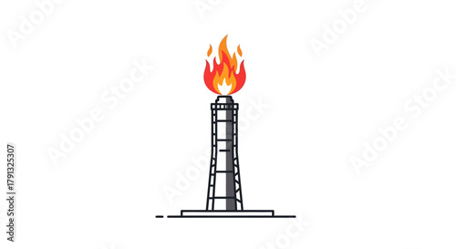 An industrial gas flare stack with a burning flame, symbolizing the oil and gas industry, energy production, and fossil fuels