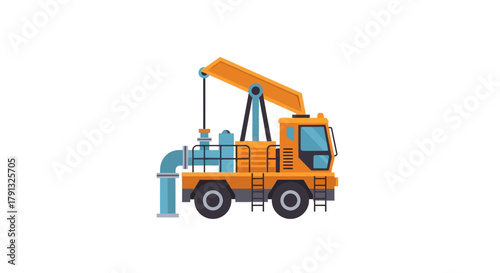 An isolated flat vector illustration of a powerful industrial hydrovac or vacuum pump truck for heavy-duty cleaning and excavation