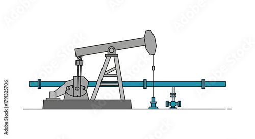 Minimalist line art illustration of an oil pump jack, symbolizing fossil fuel extraction and the petroleum energy industry concept
