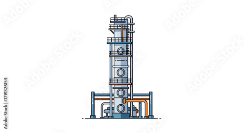Vector illustration of an industrial distillation column, a key component for separation processes in chemical engineering and refinery technology